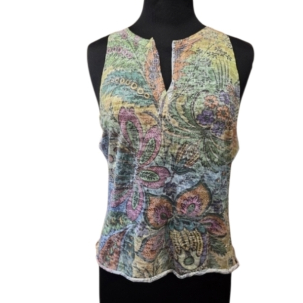 Vintage Y2K Boho Colorful Custom Cut Tank Green Purple Bling Tank Top